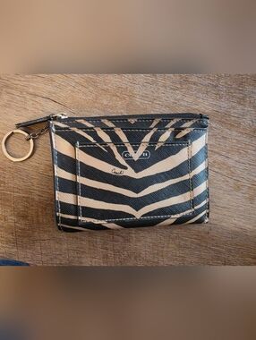 Coach Zebra Print Card Case Wallet - Black & Tan